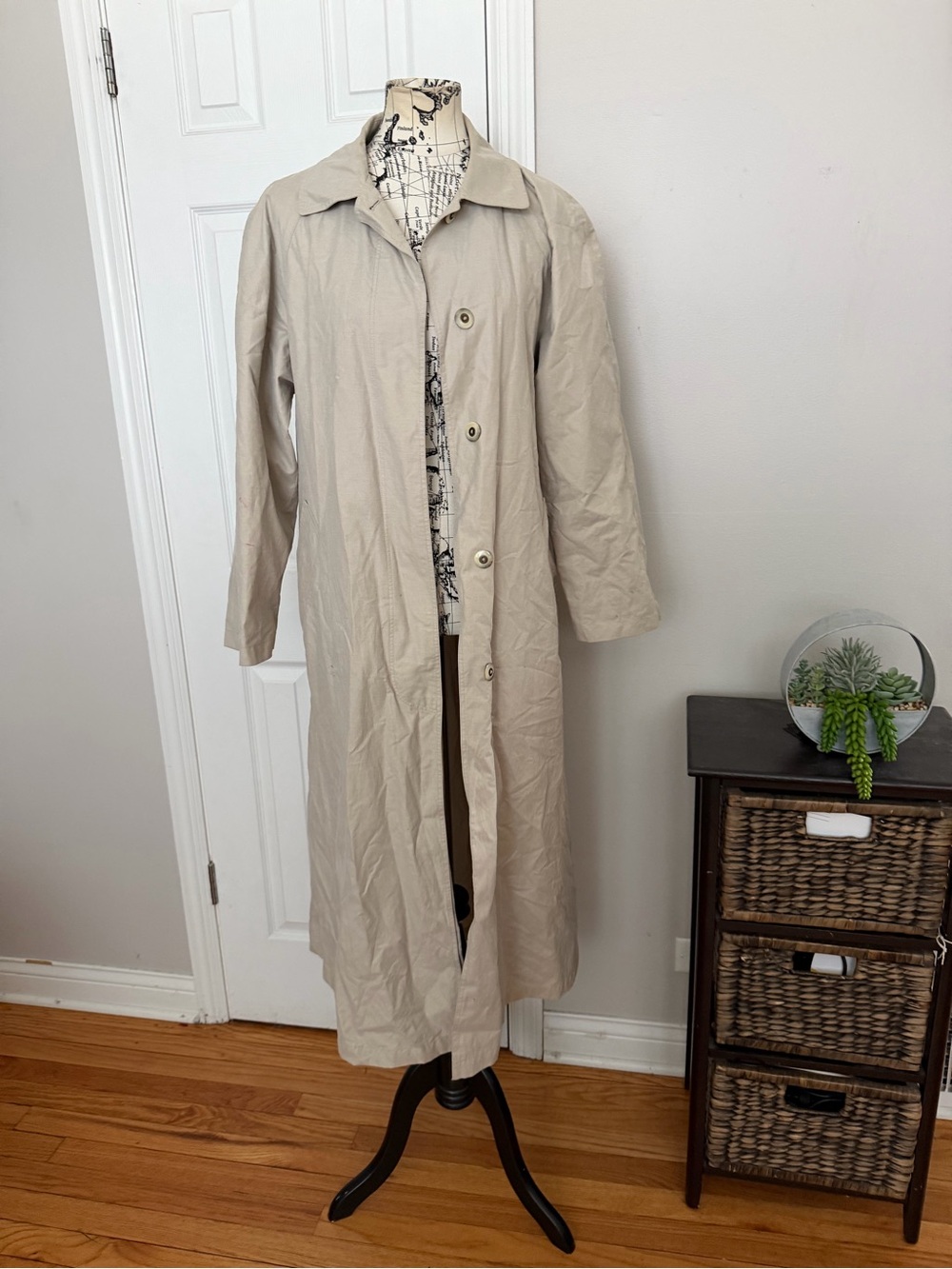 Sanyo New York Cotton Vintage Lightweight Beige Trench oversized Sz 6-M utility